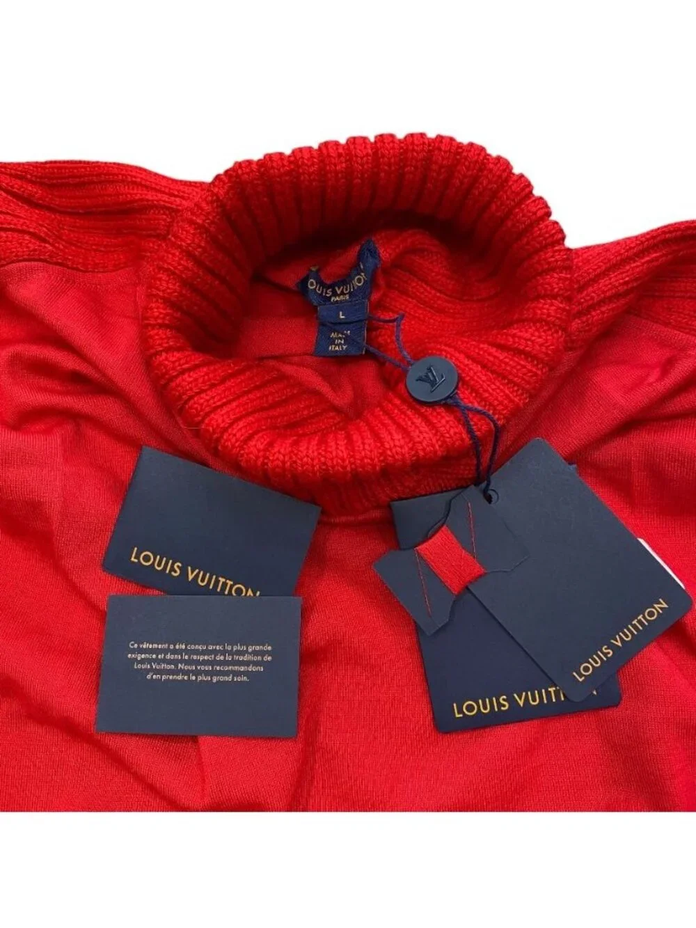 Louis Vuitton Monogram Turtleneck Knit Sweater Top Wool Red Fine Daily Practical